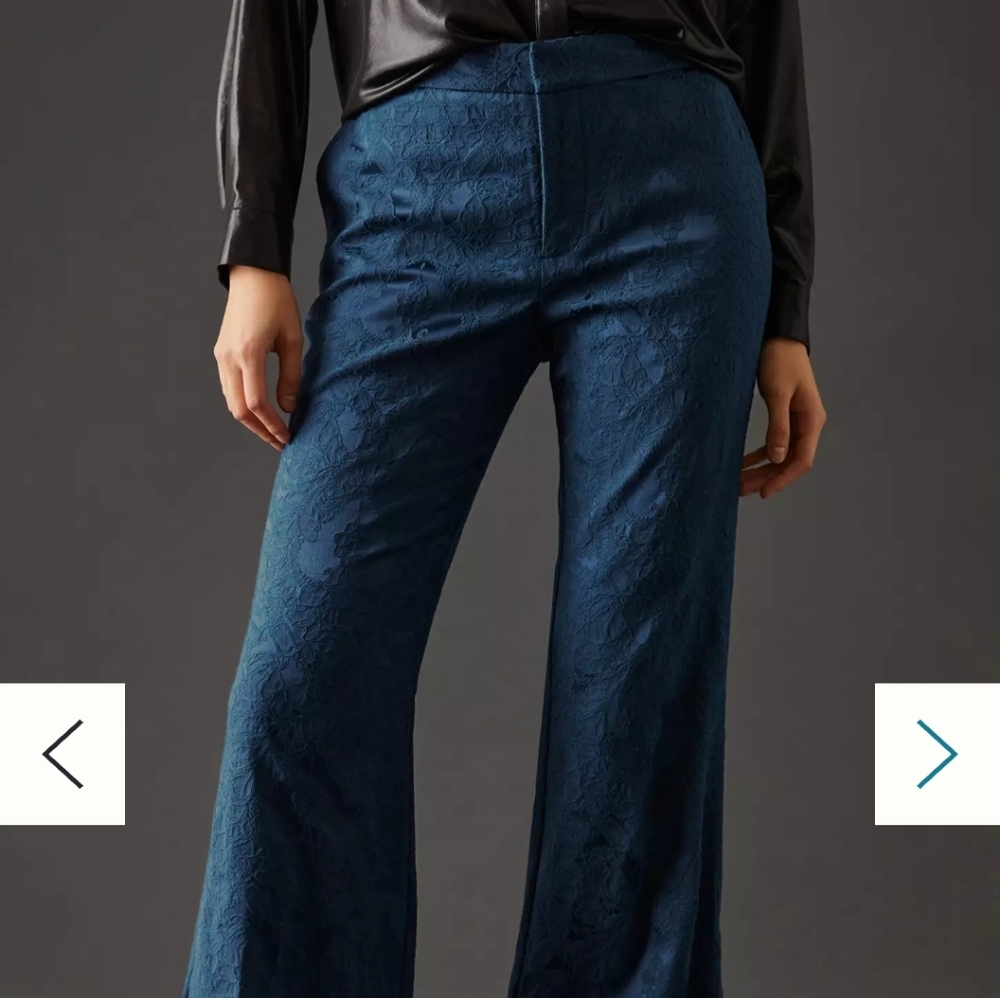 Anthro Damask Jacquard Navy Pants